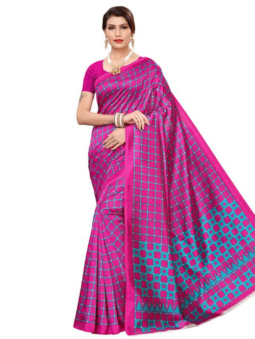 checkered printed saree with blouse - 16605858 - Standard Image - 1