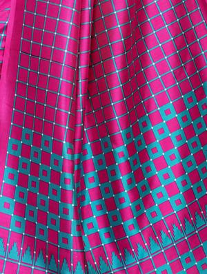 checkered printed saree with blouse - 16605858 - Standard Image - 3
