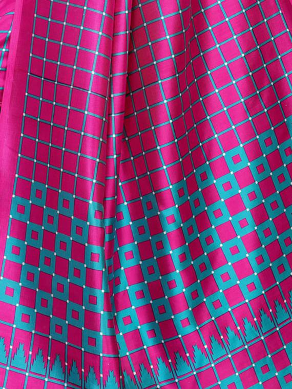 checkered printed saree with blouse - 16605858 - Zoom Image - 3
