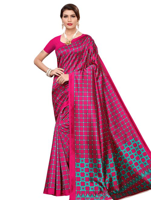 checkered printed saree with blouse - 16605862 - Standard Image - 1