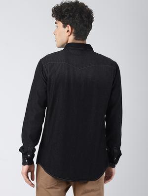 black faded denim casual shirt - 16606461 - Standard Image - 3