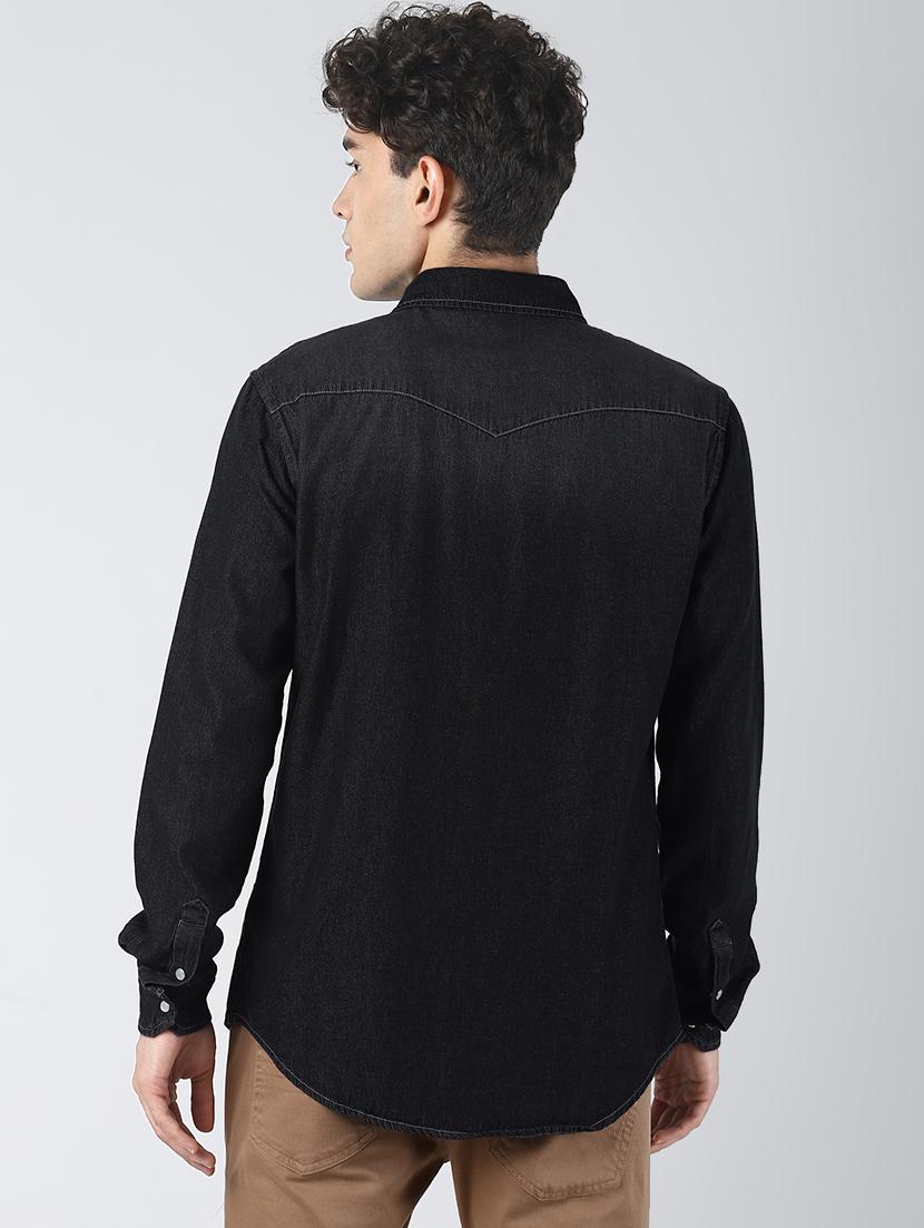 black faded denim casual shirt - 16606461 - Zoom Image - 3