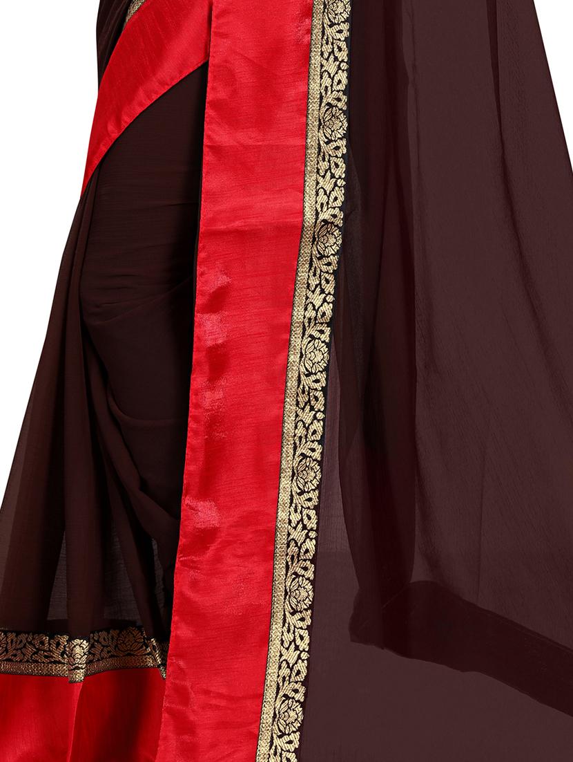 solid bordered saree with blouse - 16607392 - Zoom Image - 3