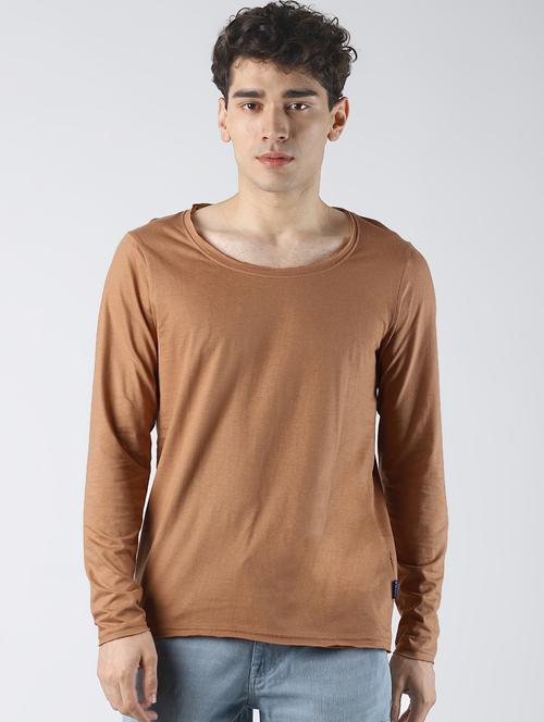 brown solid t-shirt - 16608365 - Standard Image - 1