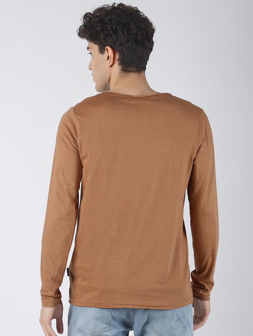 brown solid t-shirt - 16608365 - Zoom Image - 3