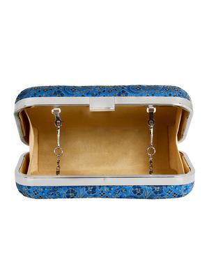 blue faux silk box clutch - 16608484 - Standard Image - 3