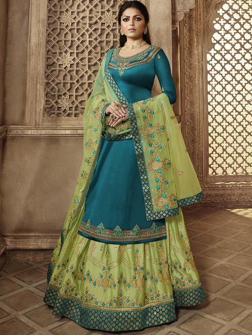 turquoise georgette sharara suits semistitched suit - 16608676 - Very Small Image - 1