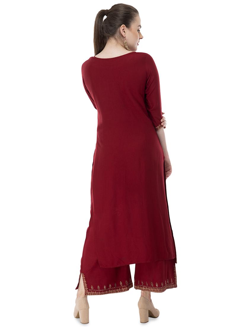 foil printed kurta with palazzo set - 16609391 - Zoom Image - 3