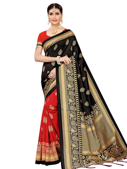 half & half printed saree with blouse - 16609756 - Very Small Image - 1