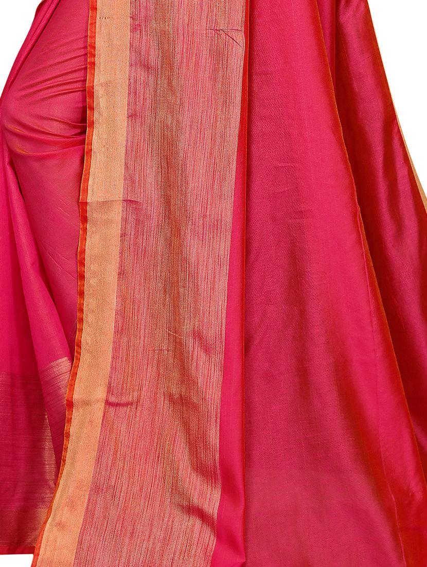 solid bordered saree with blouse - 16609836 - Zoom Image - 3