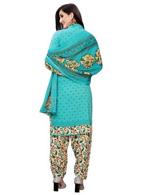 turquoise crepe salwar suit unstitched - 16610387 - Standard Image - 3
