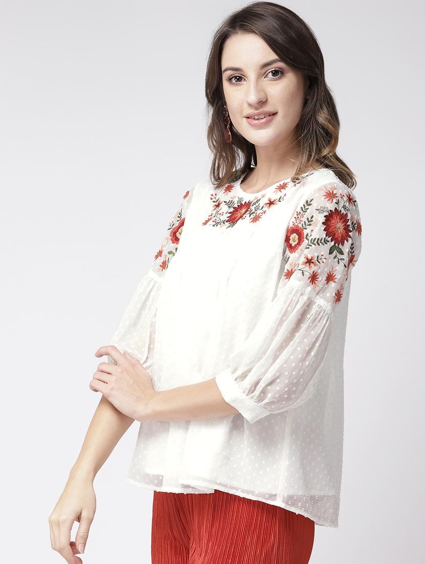 embroidered detail dobby top - 16611891 - Zoom Image - 3