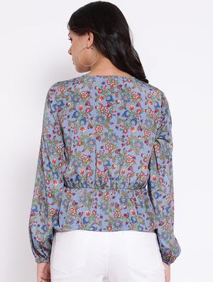 tie knot floral bishop sleeved top - 16611998 - Standard Image - 3
