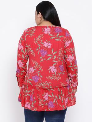 v neck ruffled floral plus top - 16612003 - Standard Image - 3