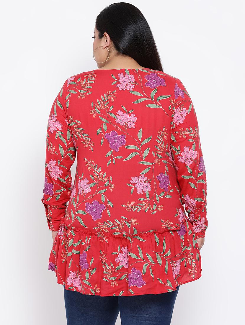 v neck ruffled floral plus top - 16612003 - Zoom Image - 3