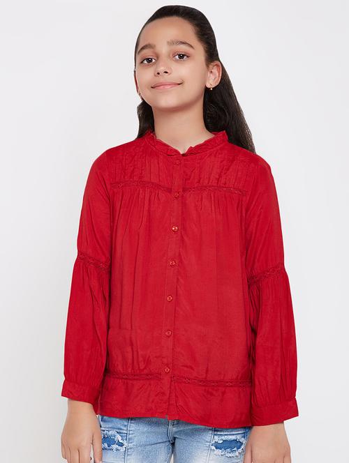 bishop sleeved lace detail shirt - 16612026 - Standard Image - 1