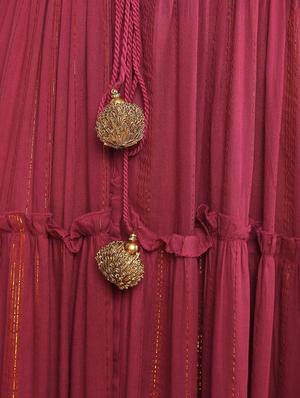 burgundy tiered kurta with bell sleeves - 16612146 - Standard Image - 6