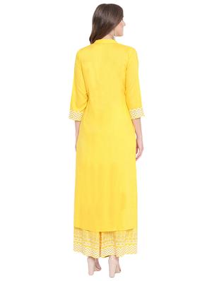 printed straight kurta with palazzo set - 16612393 - Standard Image - 3
