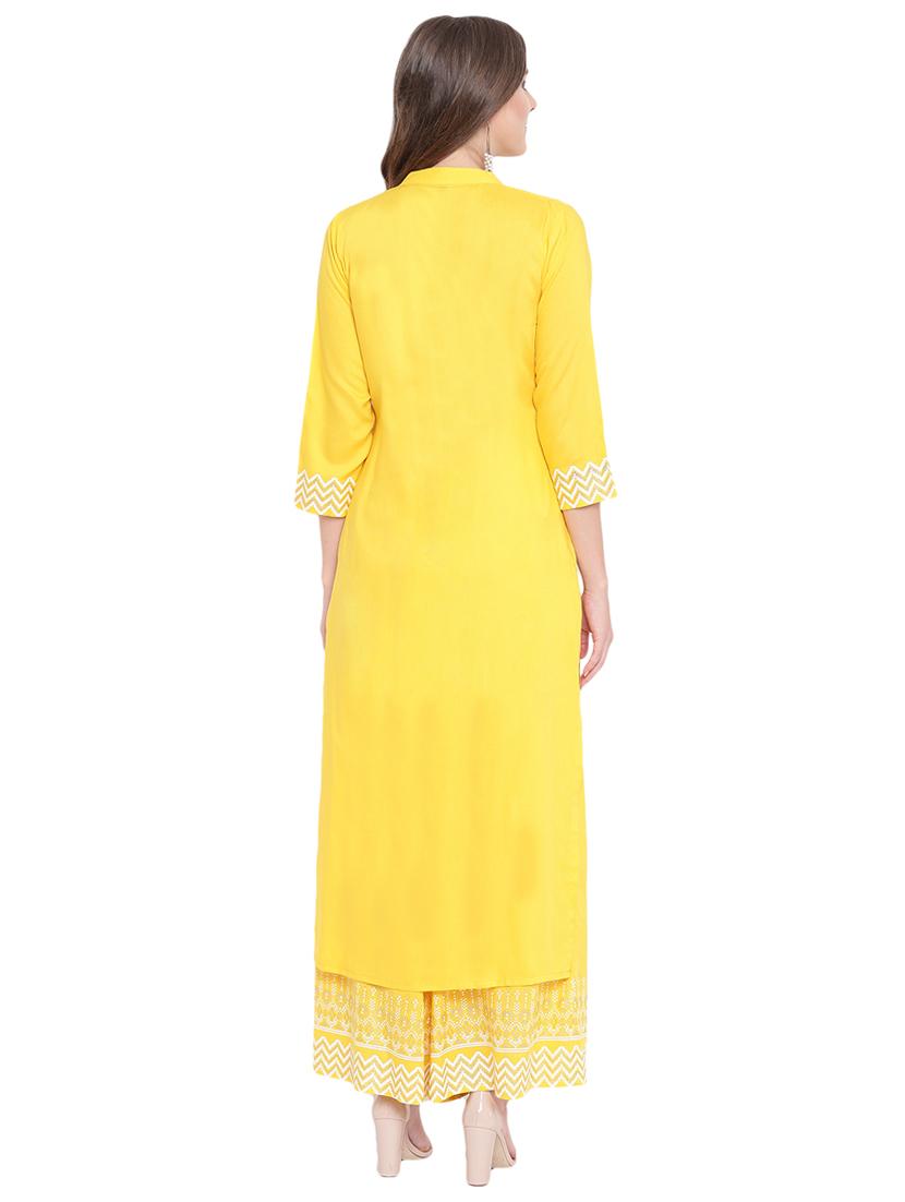 printed straight kurta with palazzo set - 16612393 - Zoom Image - 3
