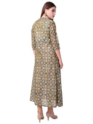 embroidered front slit chanderi a-line kurta - 16612617 - Standard Image - 3