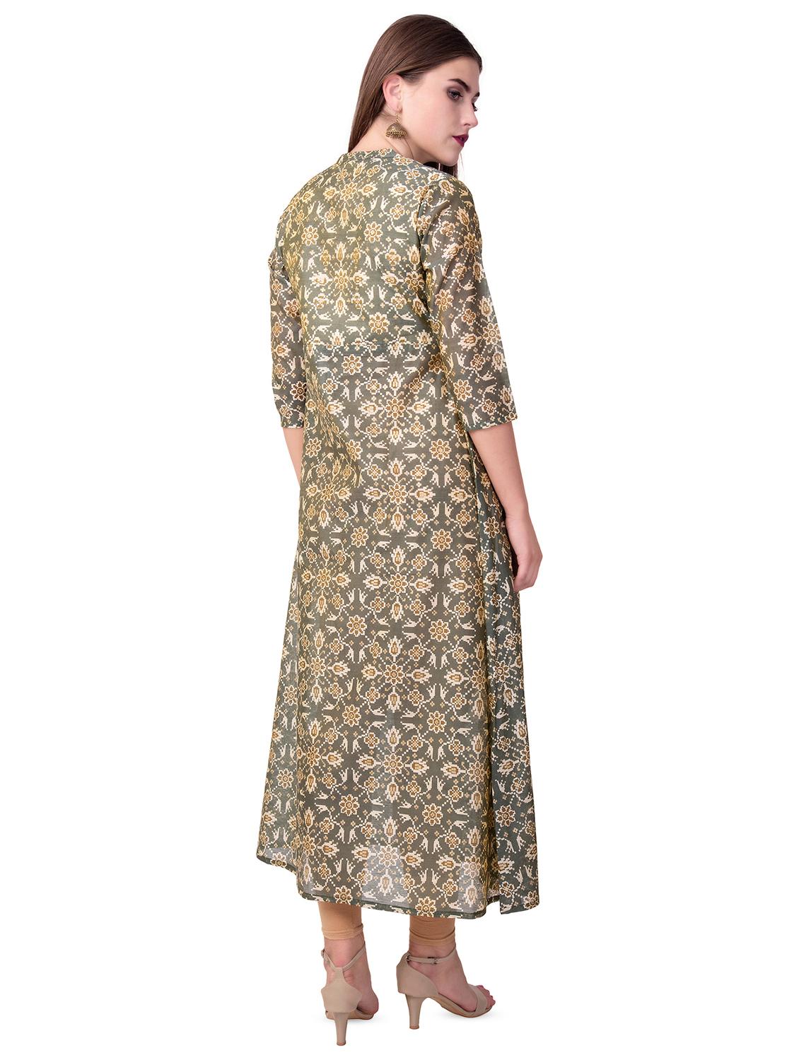 embroidered front slit chanderi a-line kurta - 16612617 - Zoom Image - 3