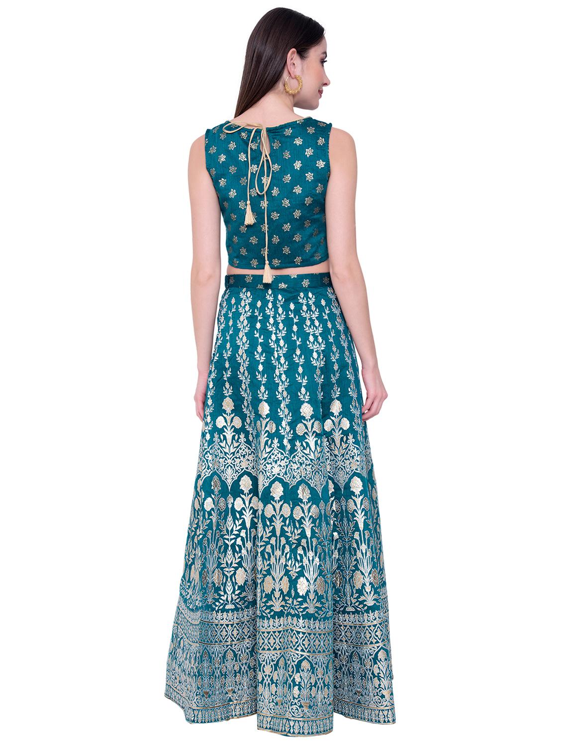 embroidered chanderi blouse with lahenga and dupatta set. - 16612633 - Zoom Image - 3
