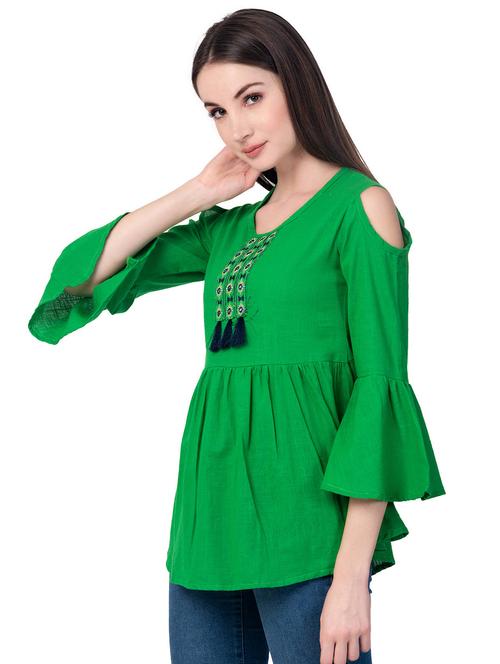 embroidered detail cold shoulder top - 16613634 - Standard Image - 1