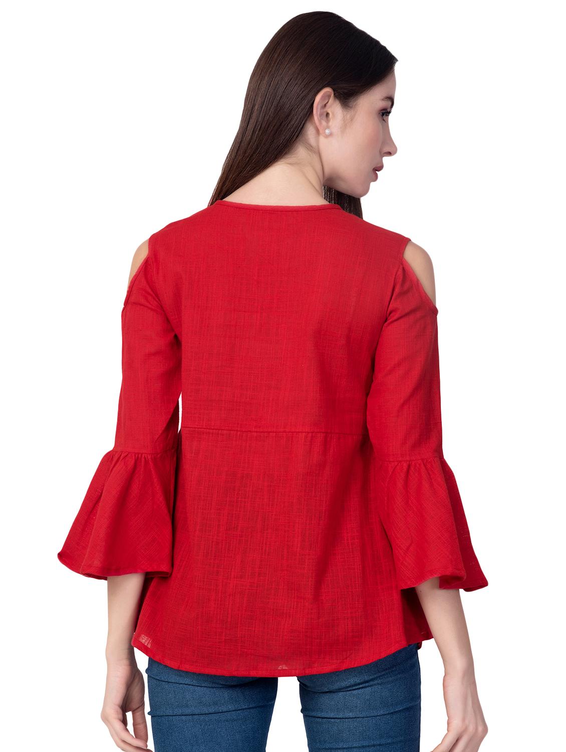 embroidered detail cold shoulder top - 16613636 - Zoom Image - 3