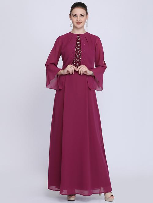 slit sleeved embellished maxi dress - 16613821 - Standard Image - 1