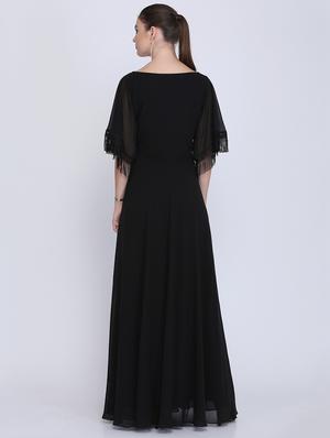 fringe hem bell sleeved maxi gown - 16613825 - Standard Image - 3