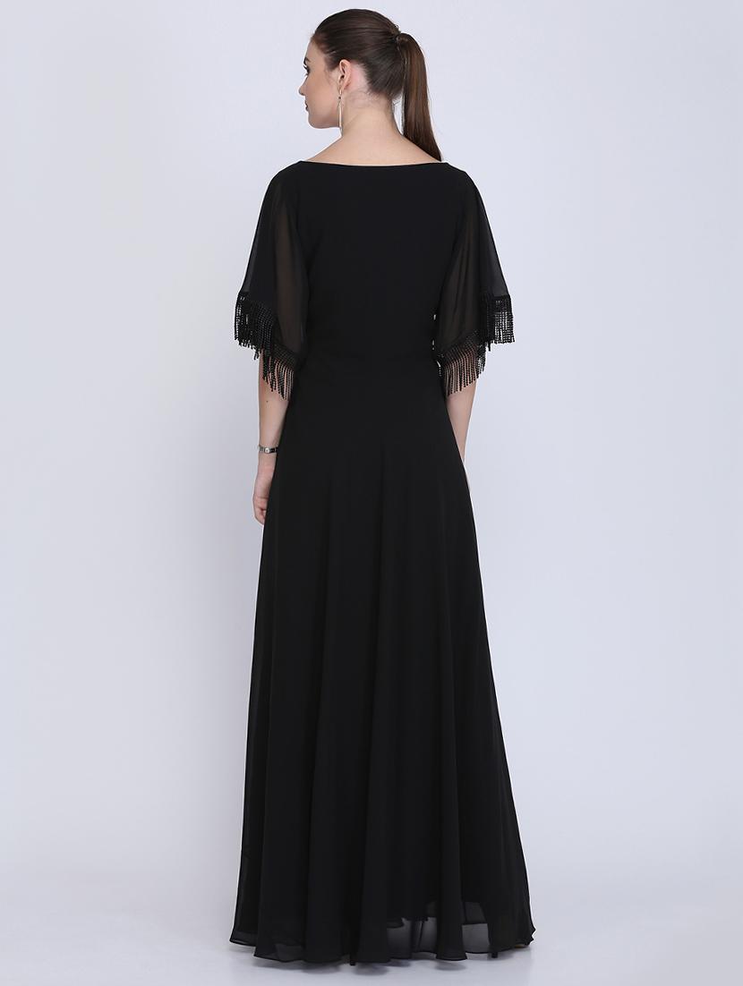 fringe hem bell sleeved maxi gown - 16613825 - Zoom Image - 3