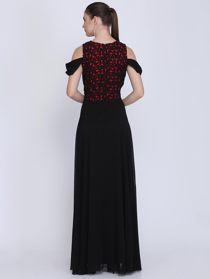 cold shoulder floral laced maxi gown - 16613826 - Zoom Image - 3