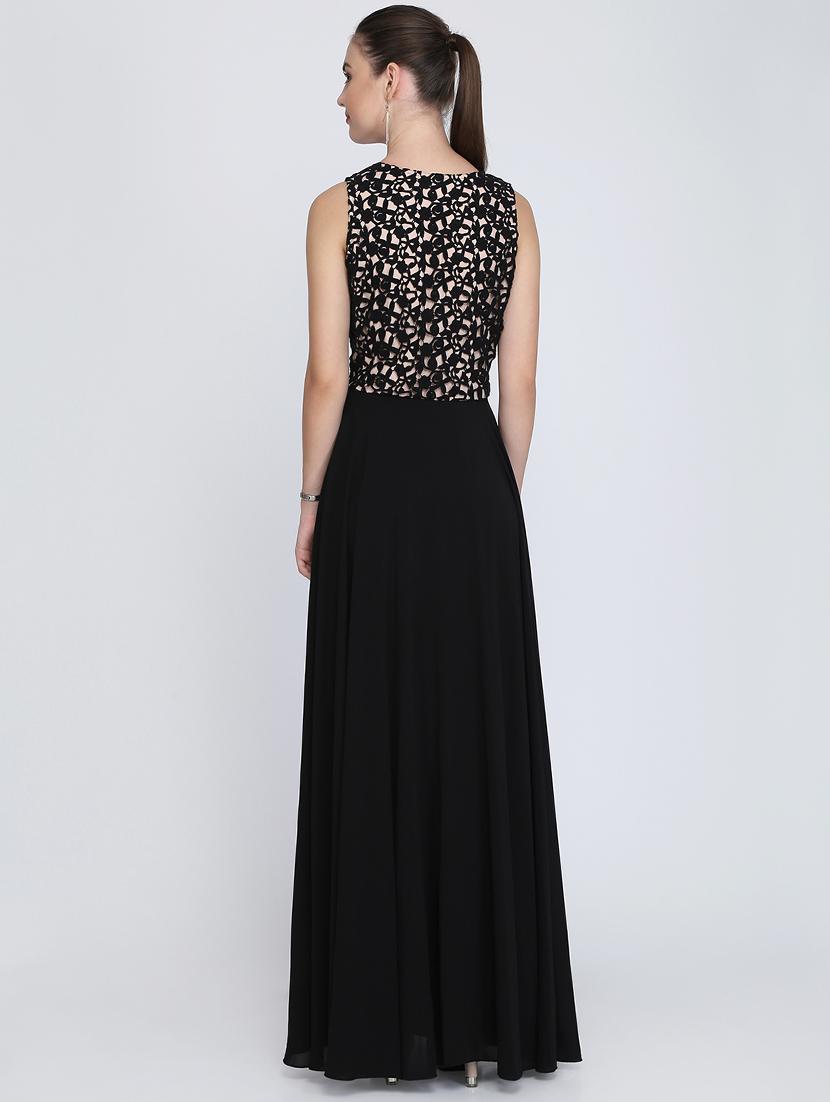 boat neck floral laced maxi gown - 16613827 - Zoom Image - 3