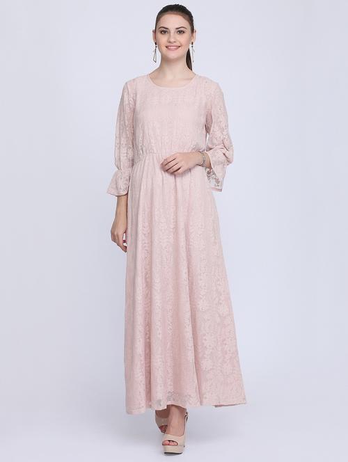 flute sleeved floral laced maxi dress - 16613828 - Standard Image - 1