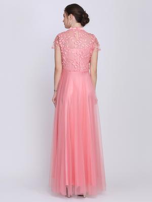 tonal embroidered net fit & flare gown - 16613842 - Standard Image - 3