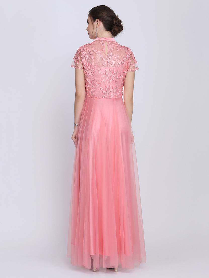 tonal embroidered net fit & flare gown - 16613842 - Zoom Image - 3