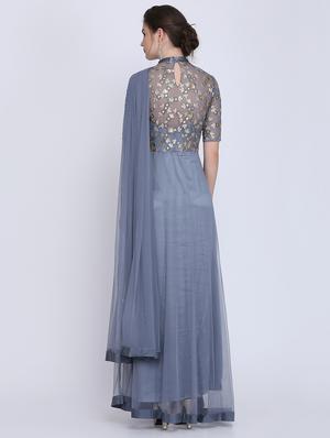 tonal embroidered net fit & flare gown - 16613845 - Standard Image - 3