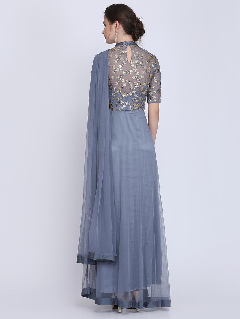 tonal embroidered net fit & flare gown - 16613845 - Zoom Image - 3