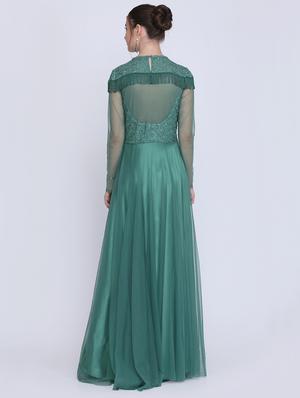 embroidered net fit & flare gown - 16613847 - Standard Image - 3