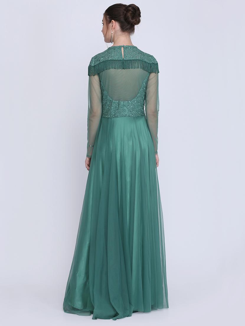 embroidered net fit & flare gown - 16613847 - Zoom Image - 3