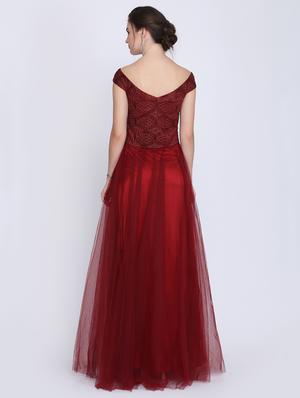 embroidered off shoulder gown - 16613850 - Standard Image - 3