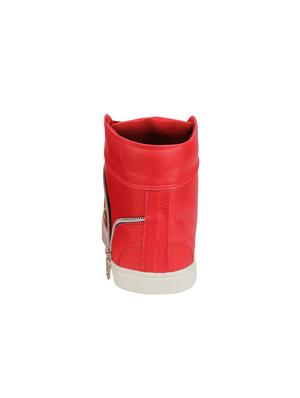 red leatherette lace up sneakers - 16614137 - Standard Image - 3