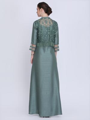 mandarin neck embroidered detail gown - 16614306 - Standard Image - 3