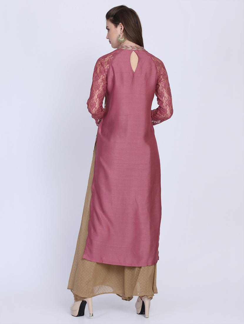 solid silk straight kurta - 16614308 - Zoom Image - 3