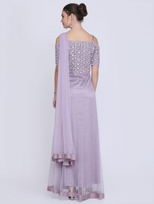 embroidered net flared gown - 16614345 - Standard Image - 3