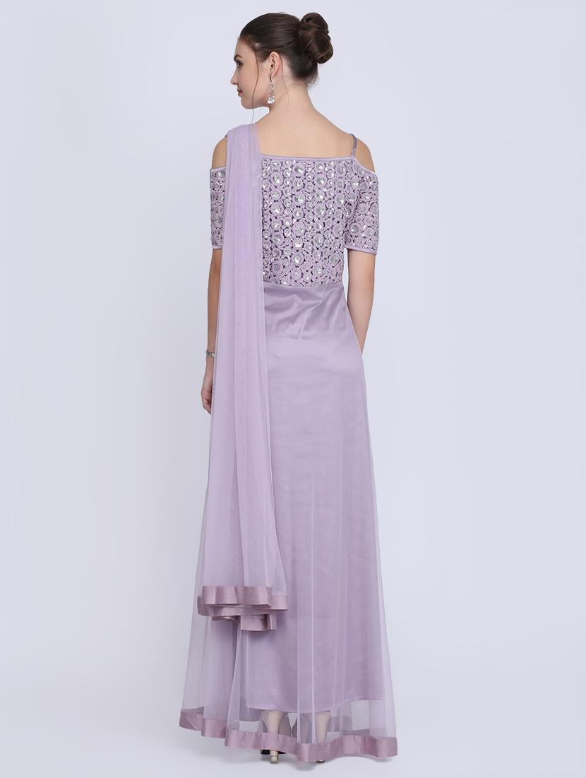 embroidered net flared gown - 16614345 - Zoom Image - 3