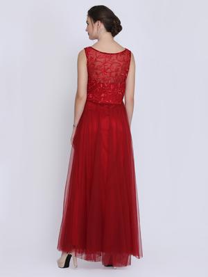 embroidered net flared gown - 16614348 - Standard Image - 3