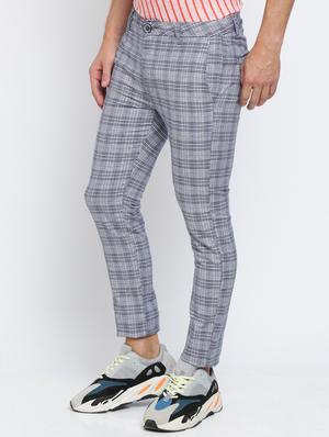 grey checkered flat front casual trouser - 16615202 - Standard Image - 3