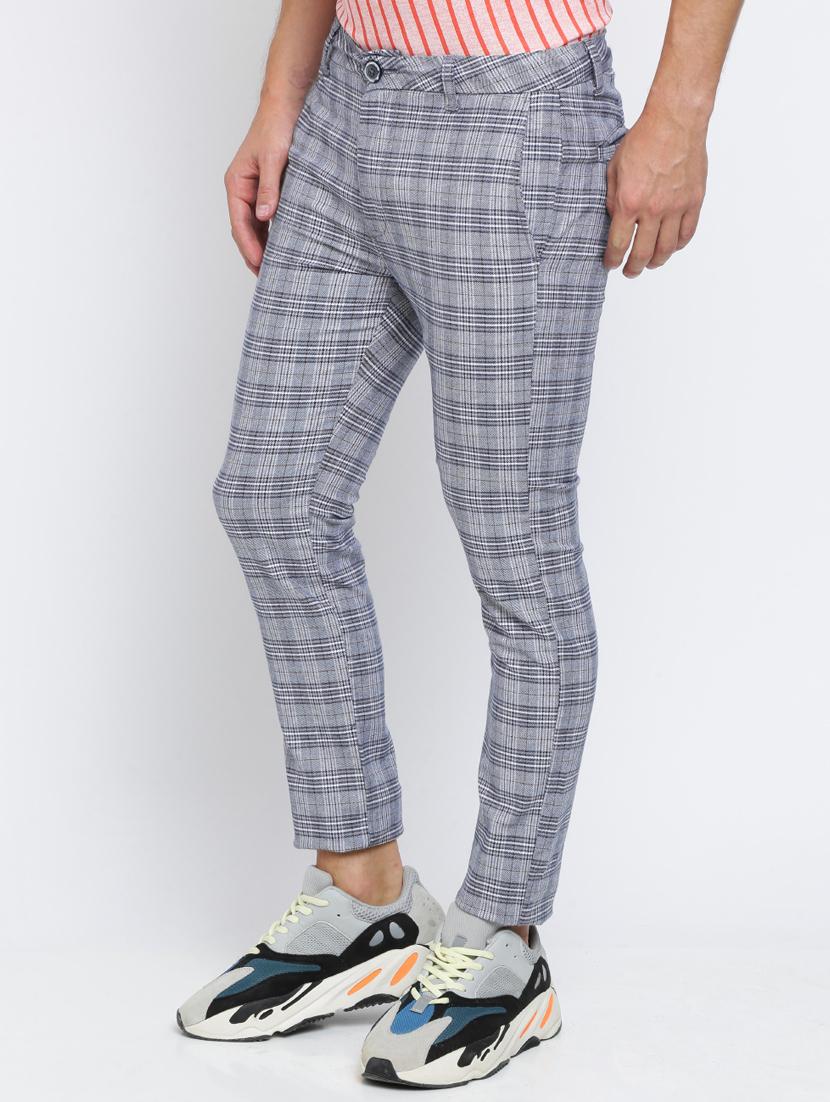 grey checkered flat front casual trouser - 16615202 - Zoom Image - 3