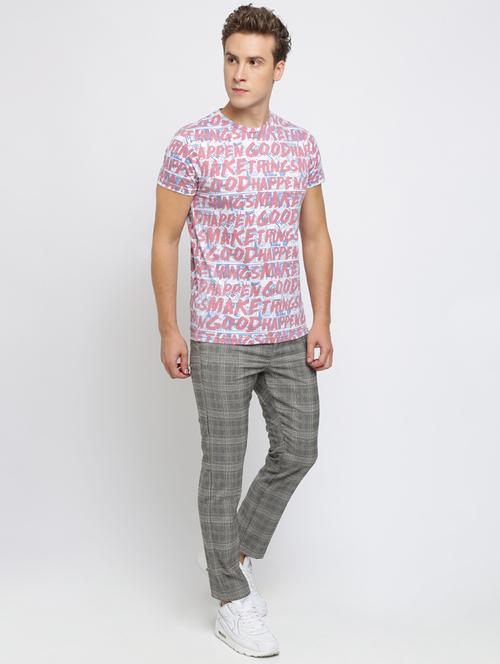 grey checkered flat front casual trouser - 16615204 - Standard Image - 1